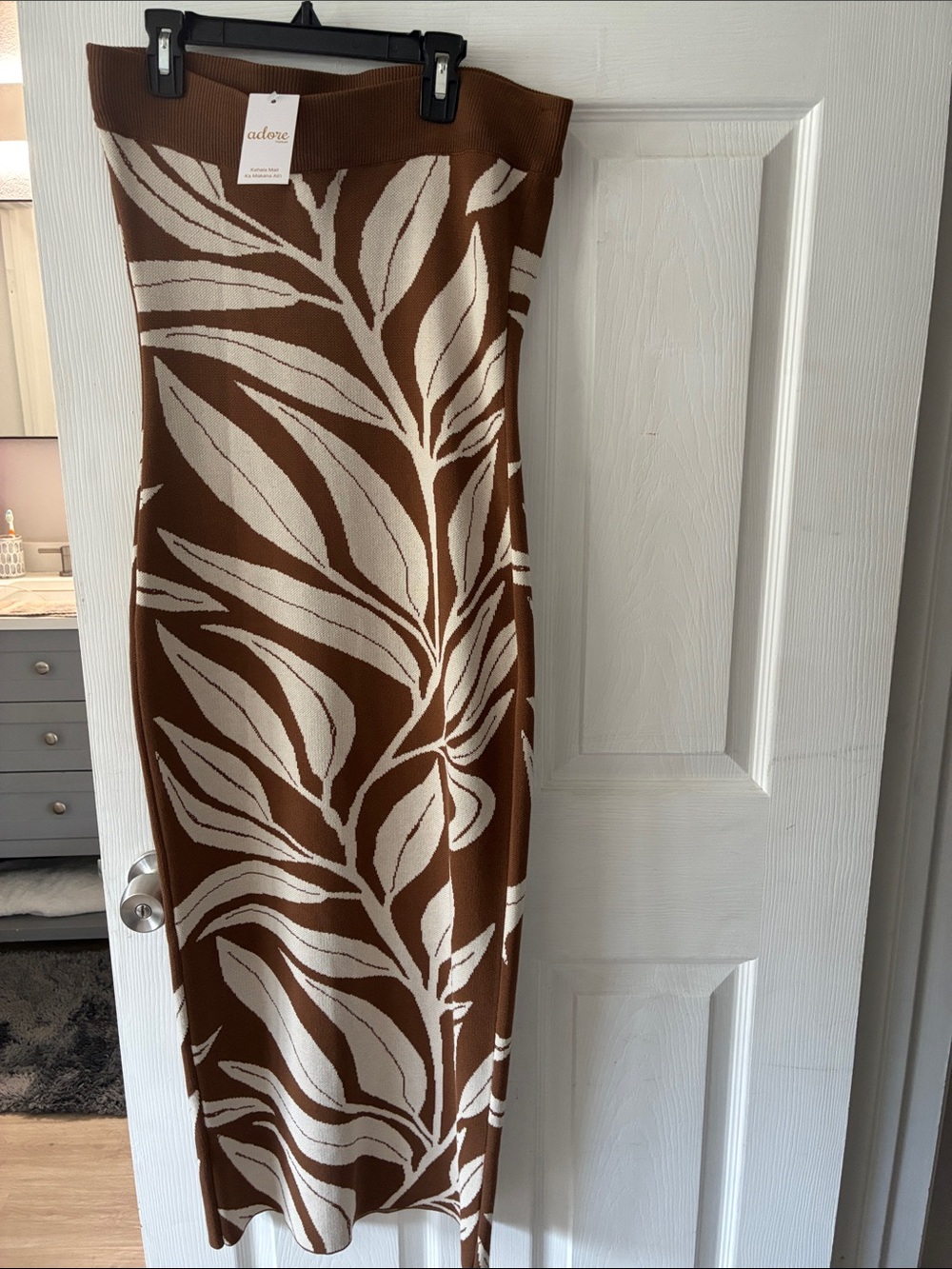 Adore Brown & Cream Leaf Print Midi Dress
